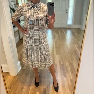 Vintage 1970’s rope cord skirt set women midi jersey knit cotton pleated